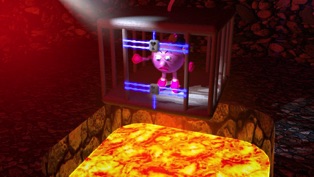 Character sitting above lava