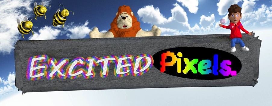 Excited Pixels logo with characters